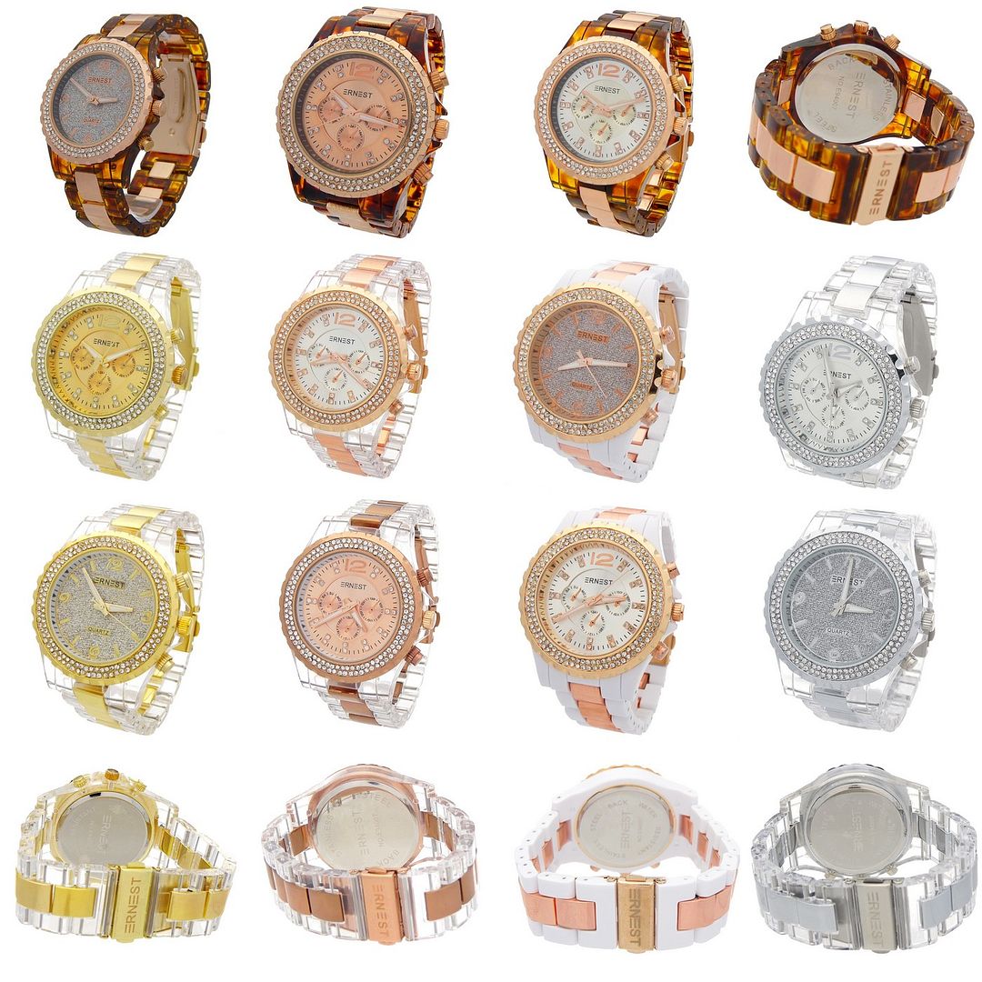 Montre Tendance Pour Femme Cadran Orné De Strass Marque Ernest Réf 94007 